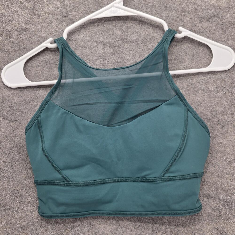Lululemon Sports Bra Womens 4 Green High Neck Mesh Strappy Back Yoga Athletic